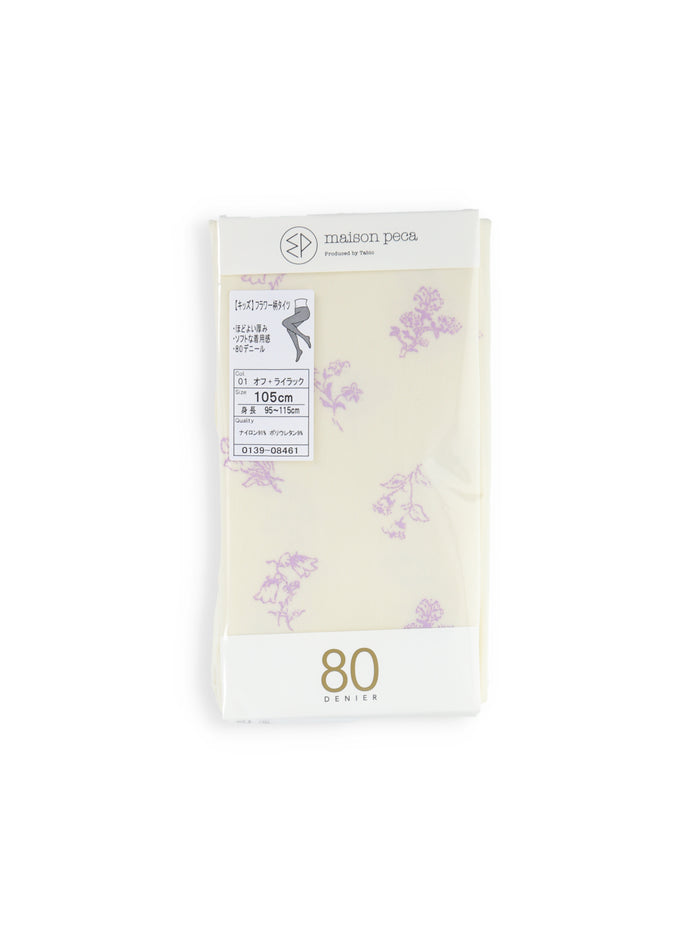 【キッズ】80デニールフラワー柄タイツ / 95-115cm