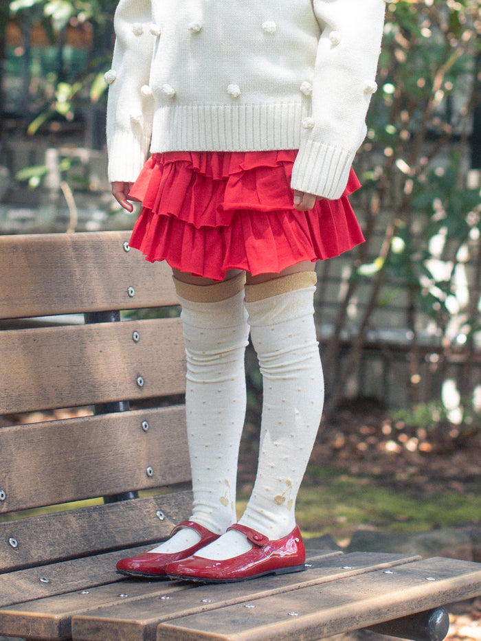 【キッズ】ピンドットラメチェリーオーバーニー / 19-21cm
