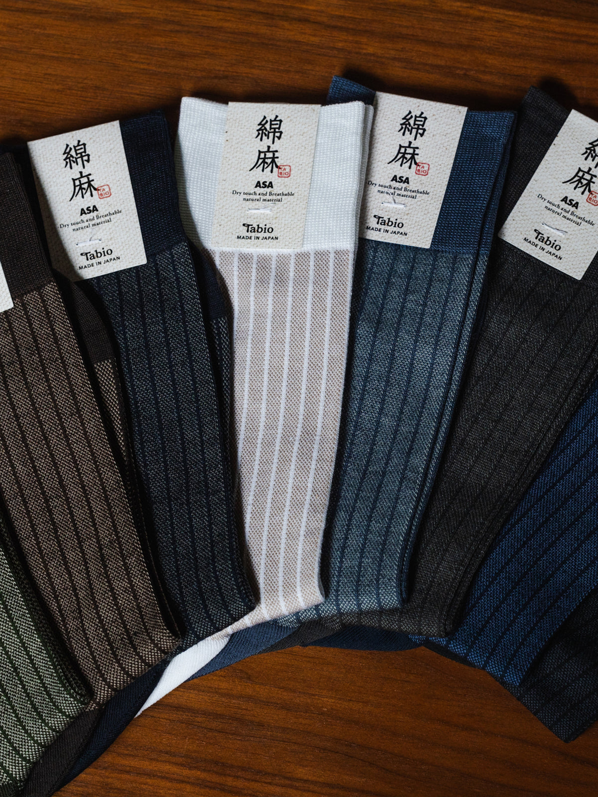 【Tabio MEN】綿麻JQストライプソックス(27.0~29.0cm)