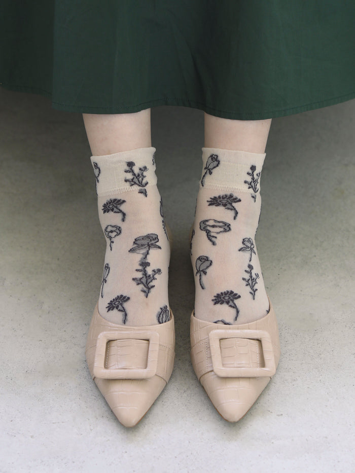シアーワントーン花柄ショートソックス