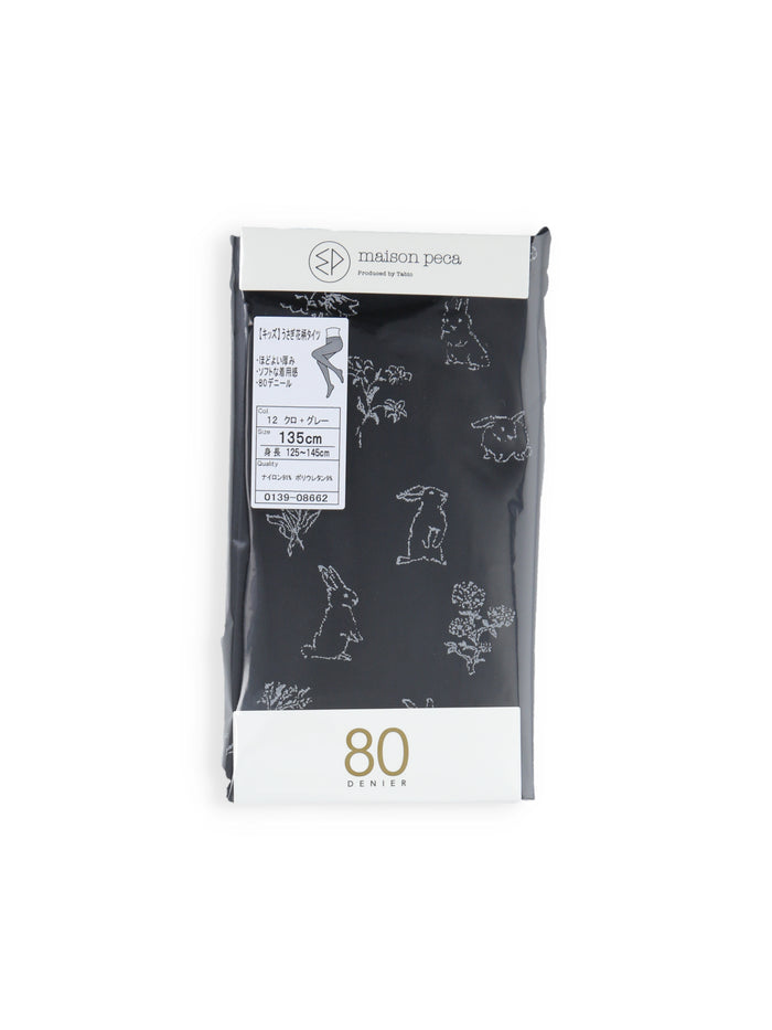 【キッズ】80デニールうさぎ花柄タイツ / 125-145cm