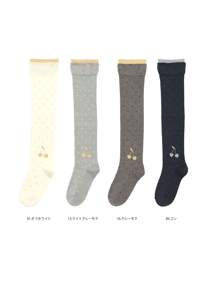 【キッズ】ピンドットラメチェリーオーバーニー / 16-18cm