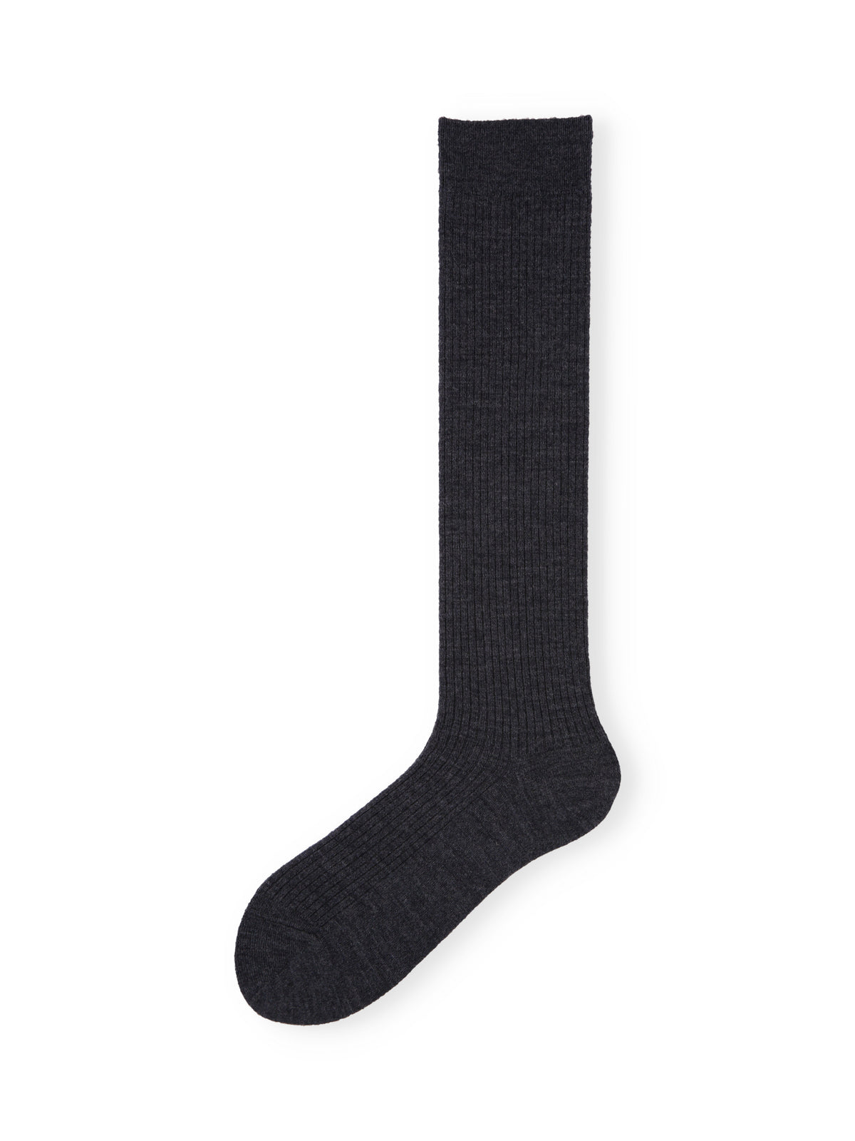 【毛混】PUREWOOLを楽しむ薄手ベーシックリブハイソックス - チャコールモク