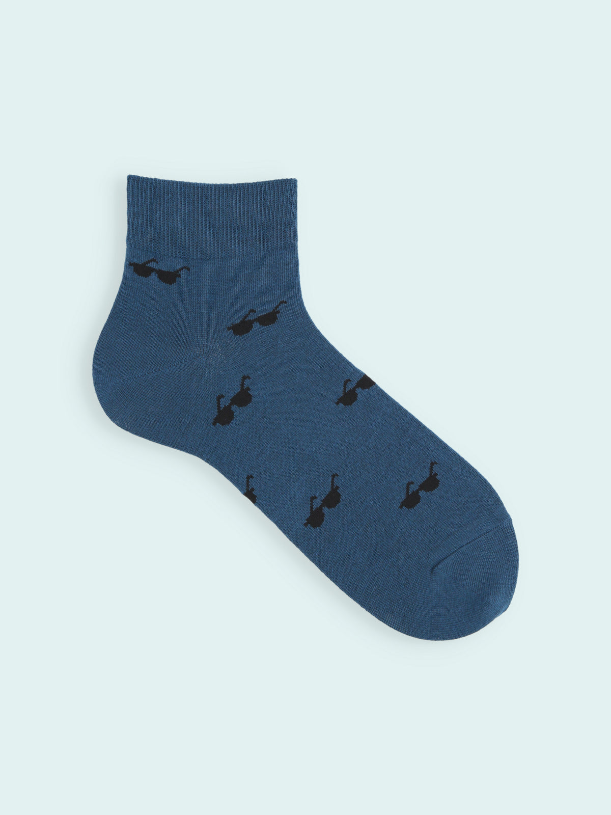 【3足1,485円】メンズ めがね＆サングラス柄ショートソックス - インディゴ＋サングラス
