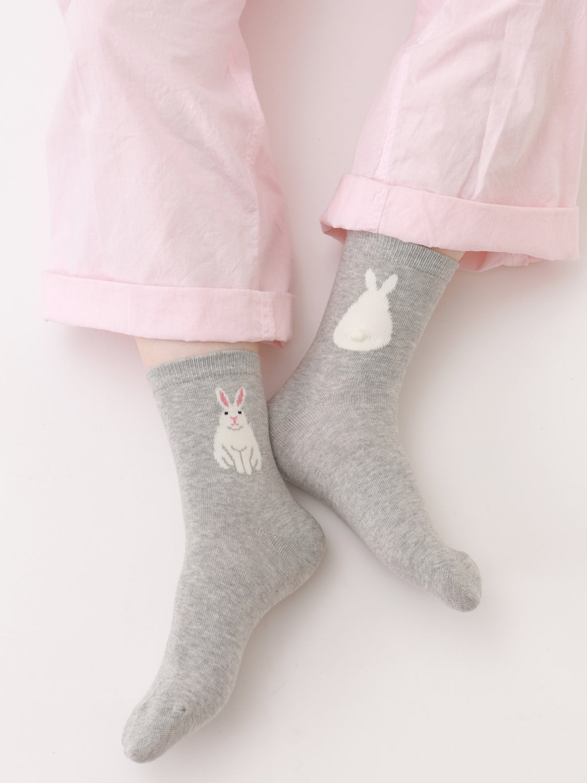 【3足1,485円】うさぎしっぽショートソックス - グレー