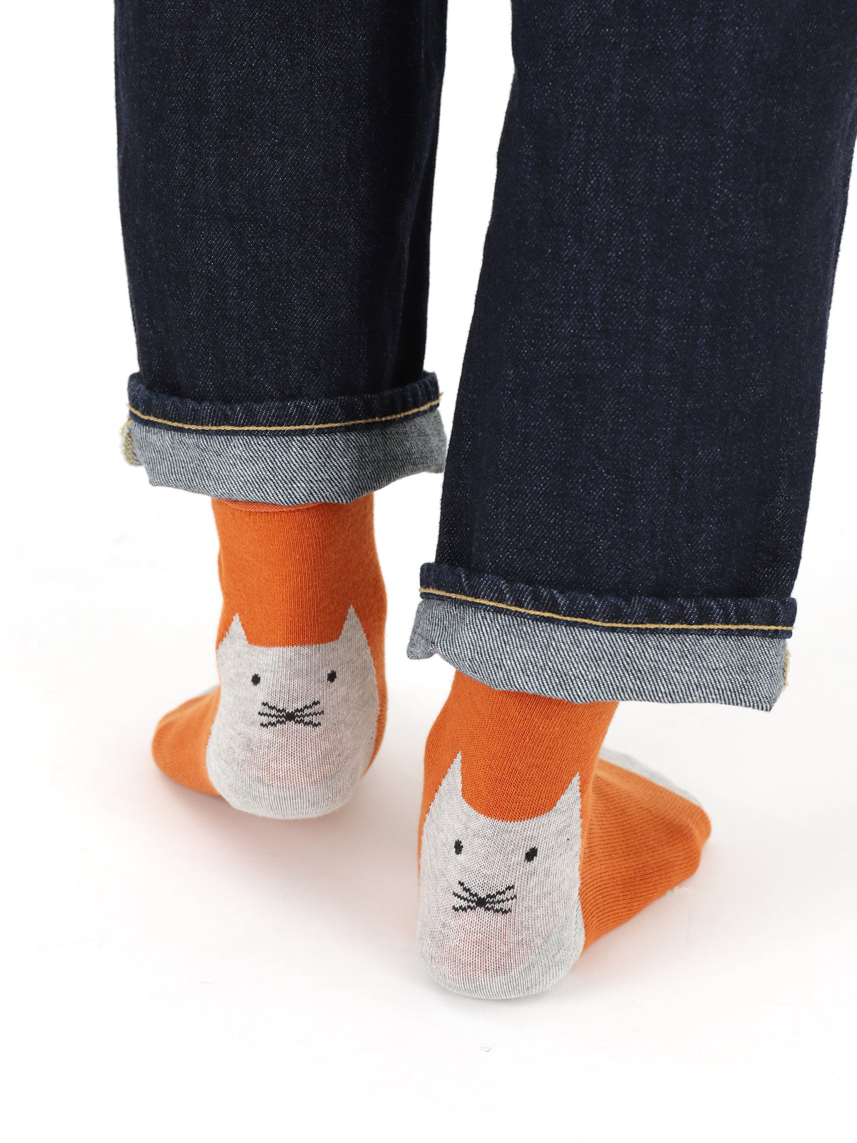 【3足1,485円】かかとねこ履き口くるくるショートソックス - ダークオレンジ
