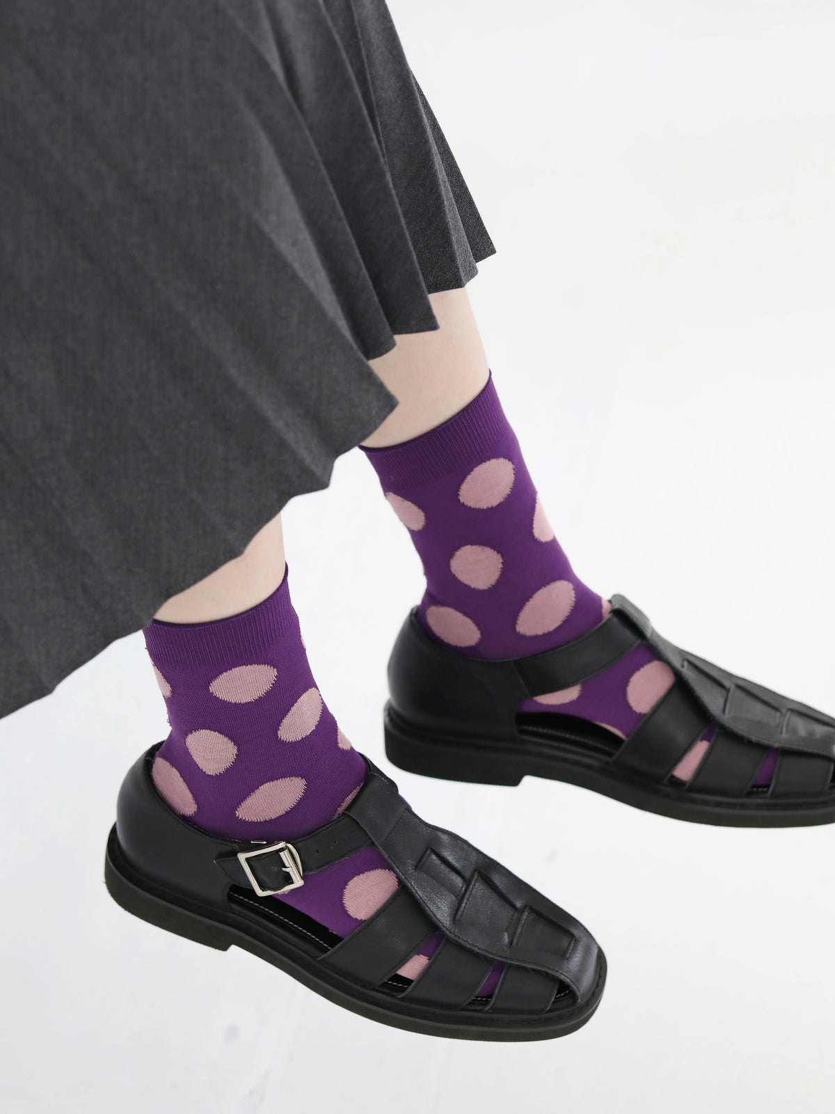 カットソービッグドット柄ショートソックス - パープル
