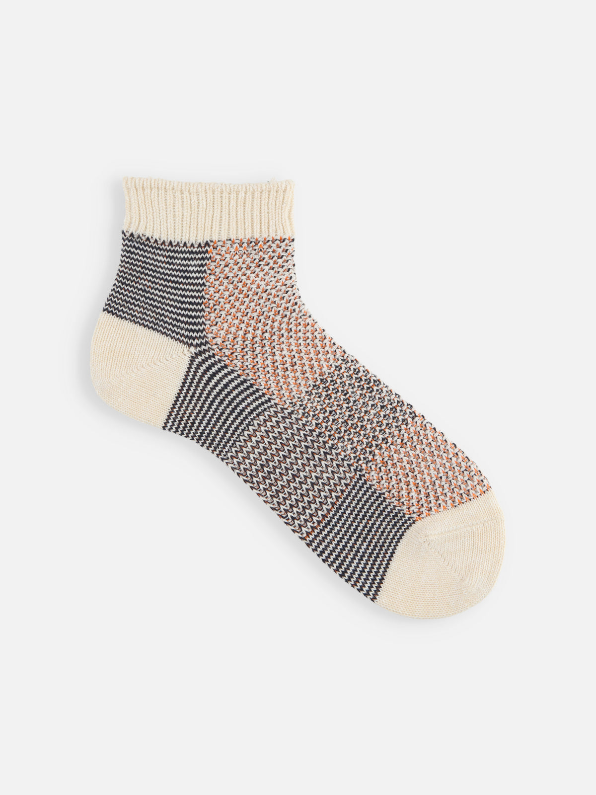 【Tabio MEN】綿麻混ブロックメッシュショート丈ソックス - オフホワイト