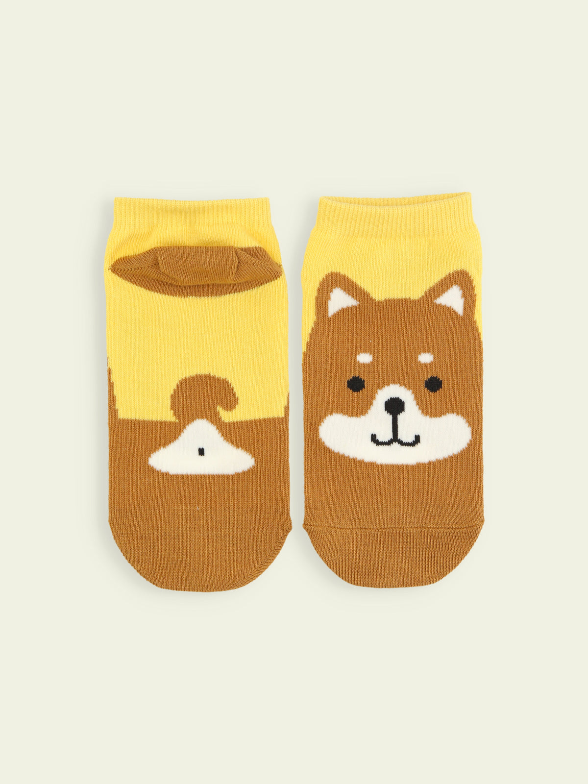 【3足1,485円】キッズ 動物いろいろスニーカー丈ソックス / 19-21cm - イエロー+シバイヌ