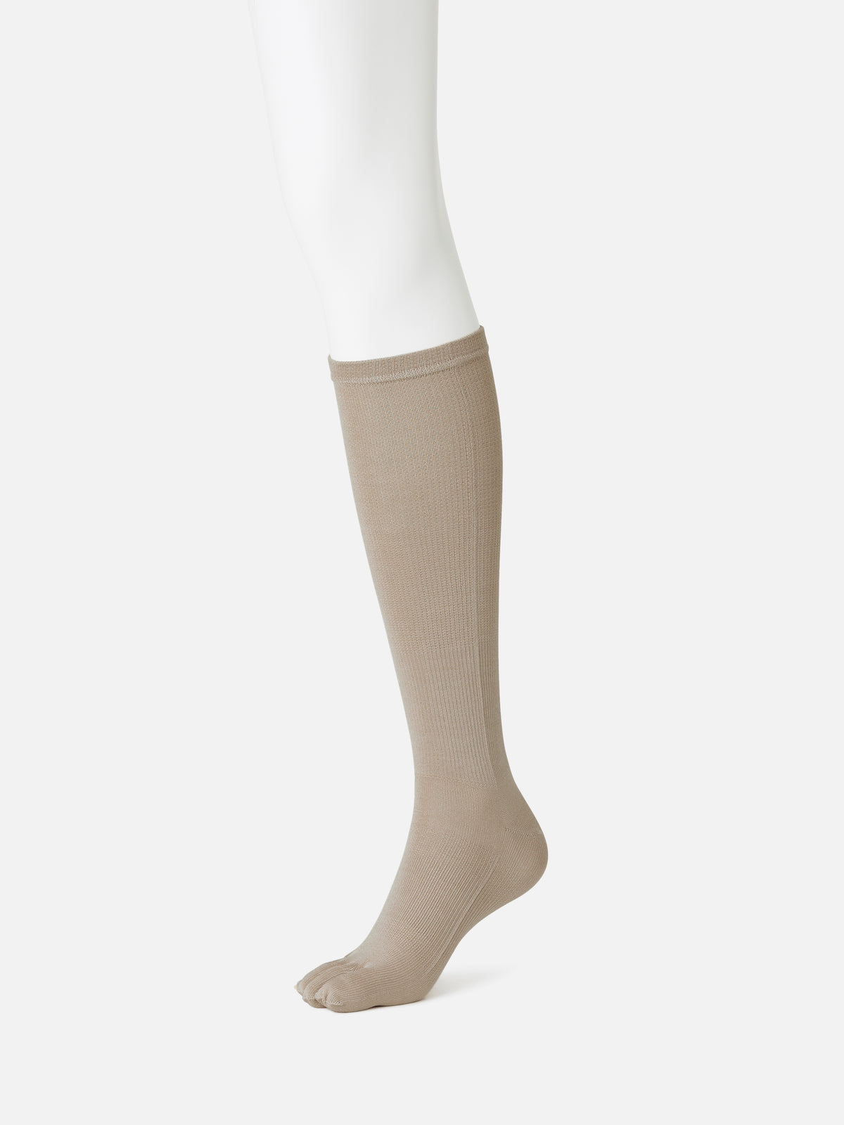 【美脚Labo】さらさら綿混着圧五本指ハイソックス / 22.5～24.5cm - ダルベージュ