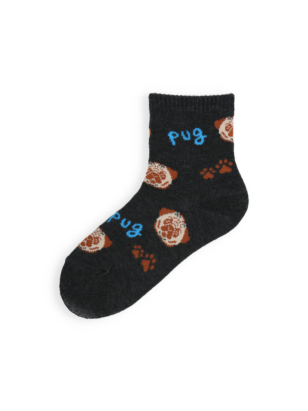 【3足1,485円】キッズ I LOVE PUGショートソックス / 16-18cm - チャコールモク