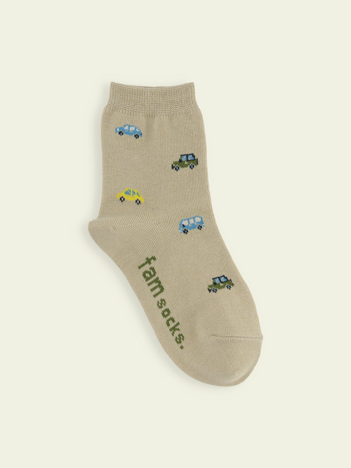 【3足1,485円】キッズ くるま柄ショートソックス / 16-18cm - ダルベージュ