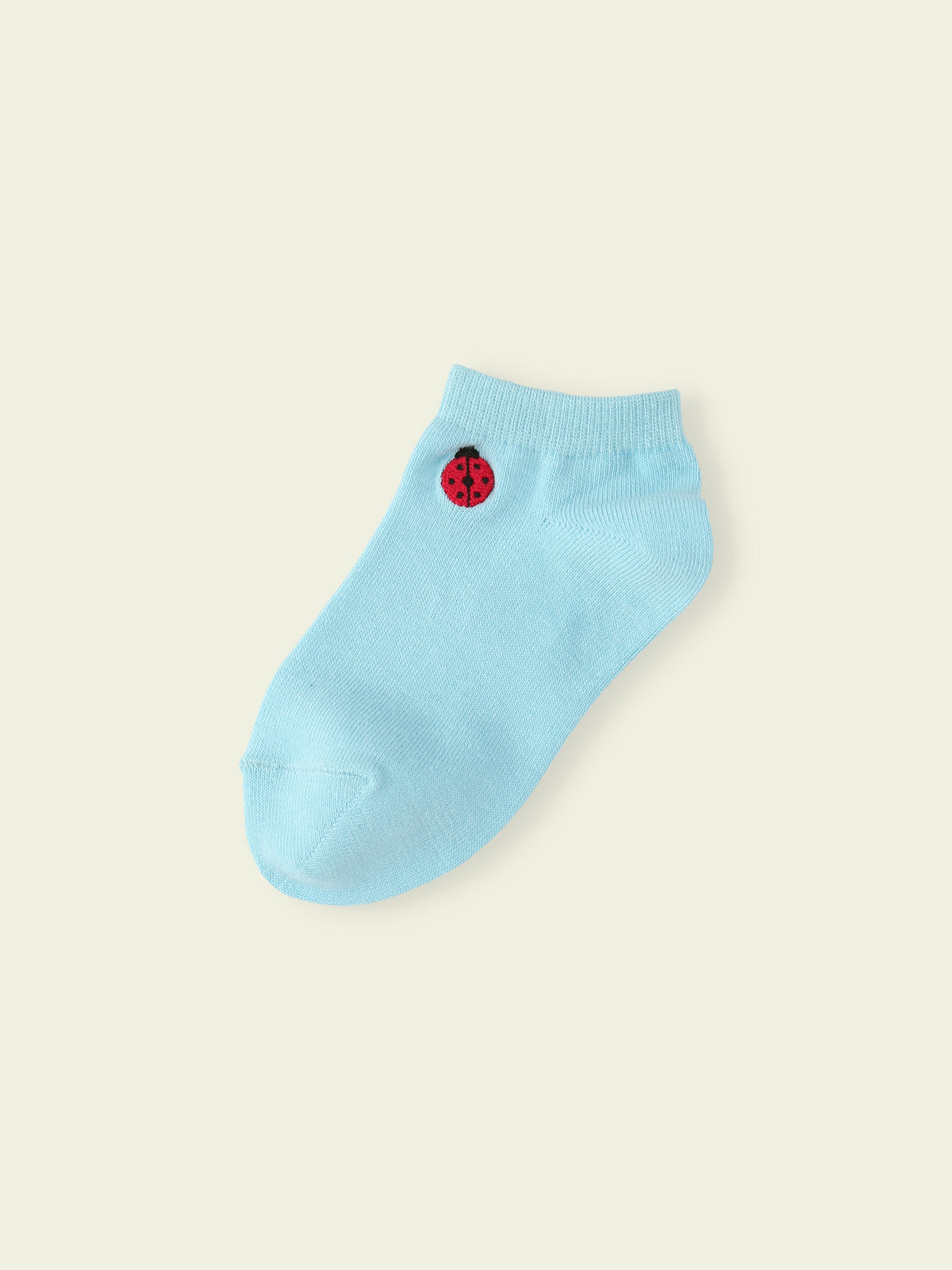 【3足1,485円】キッズ いろいろ刺繍スニーカー丈ソックス / 13-15cm - サックス+テントウムシ