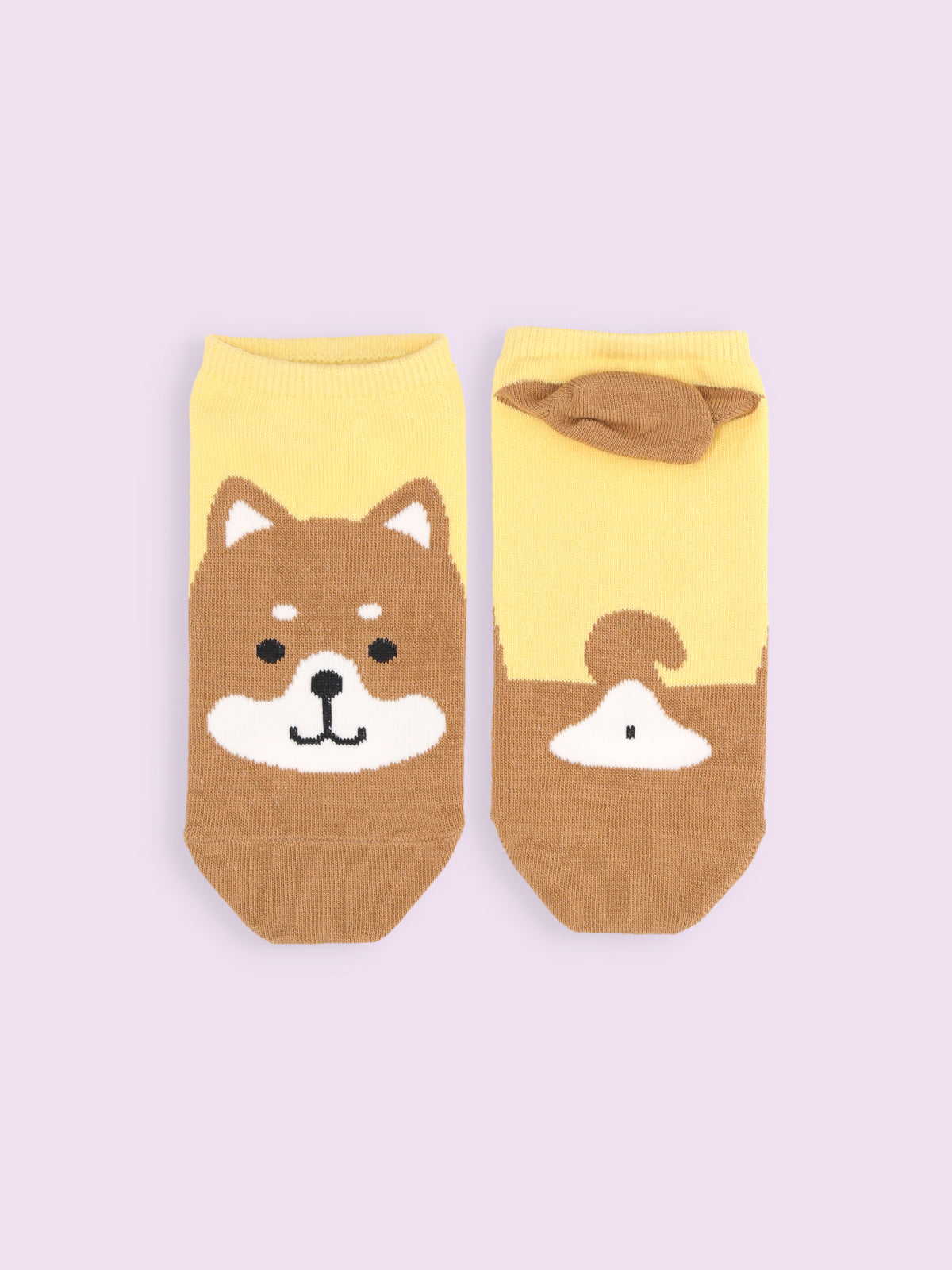 【3足1,485円】動物いろいろスニーカー丈ソックス - イエロー＋シバイヌ