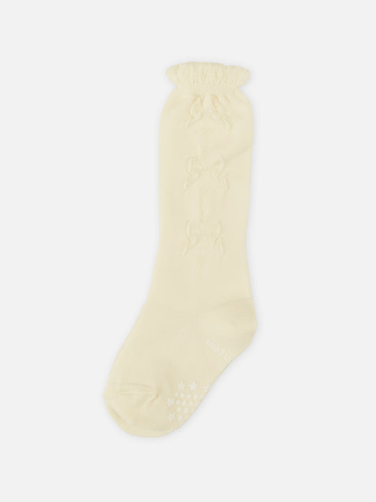 【キッズ】フロートリボン柄ハイソックス 滑り止め付 / 13～15cm