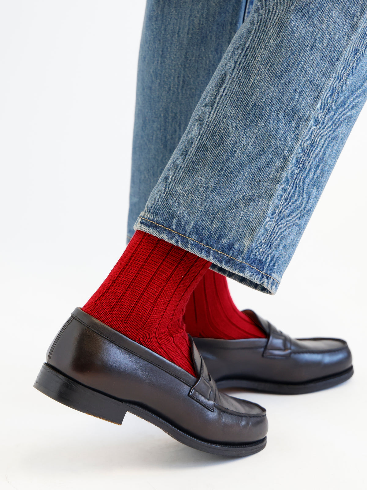 【Tabio MEN】WEB限定 ローゲージリブショート丈ソックス - レッド