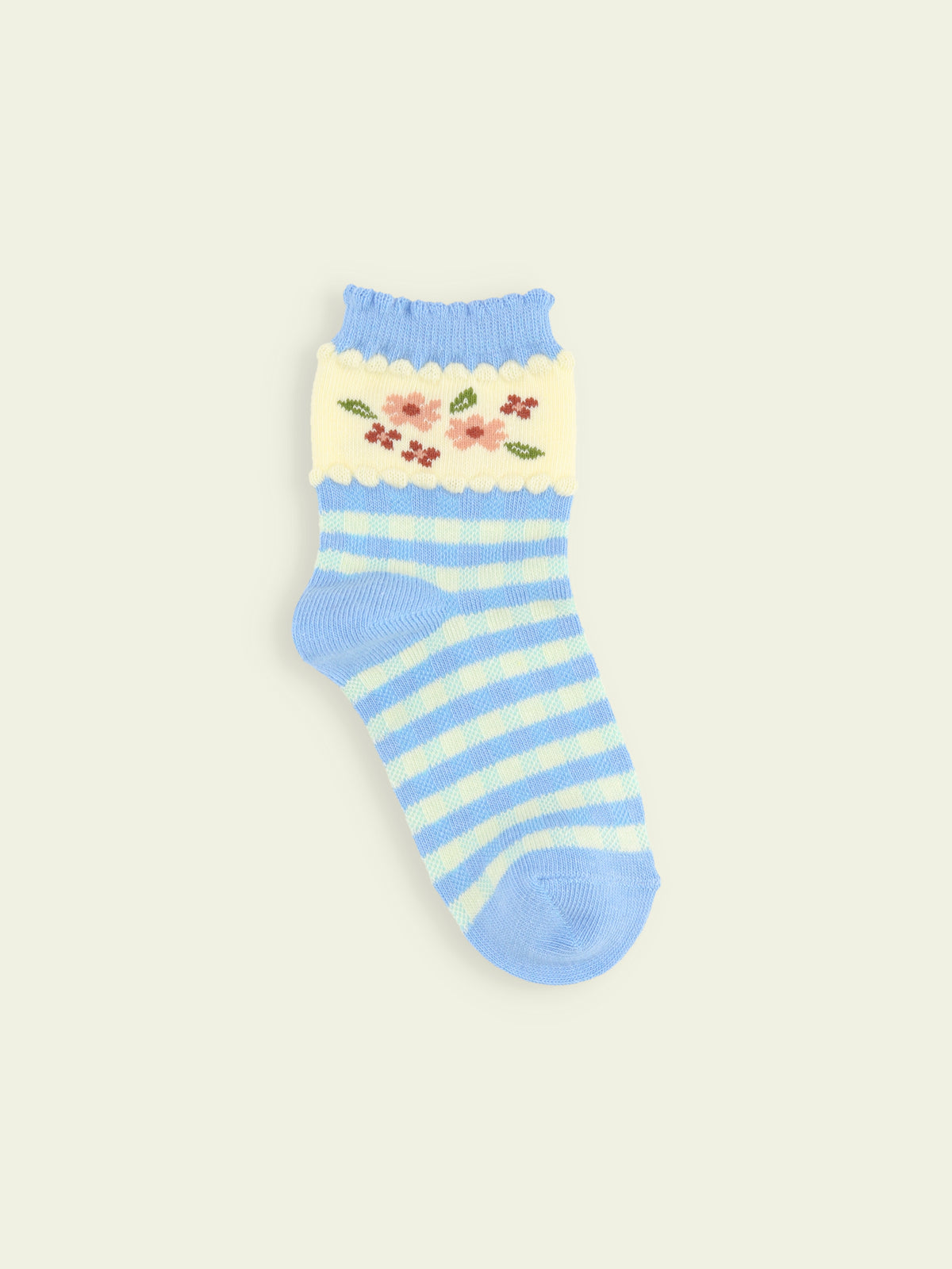【3足1,485円】キッズ 小花チェック柄ショートソックス / 13-15cm