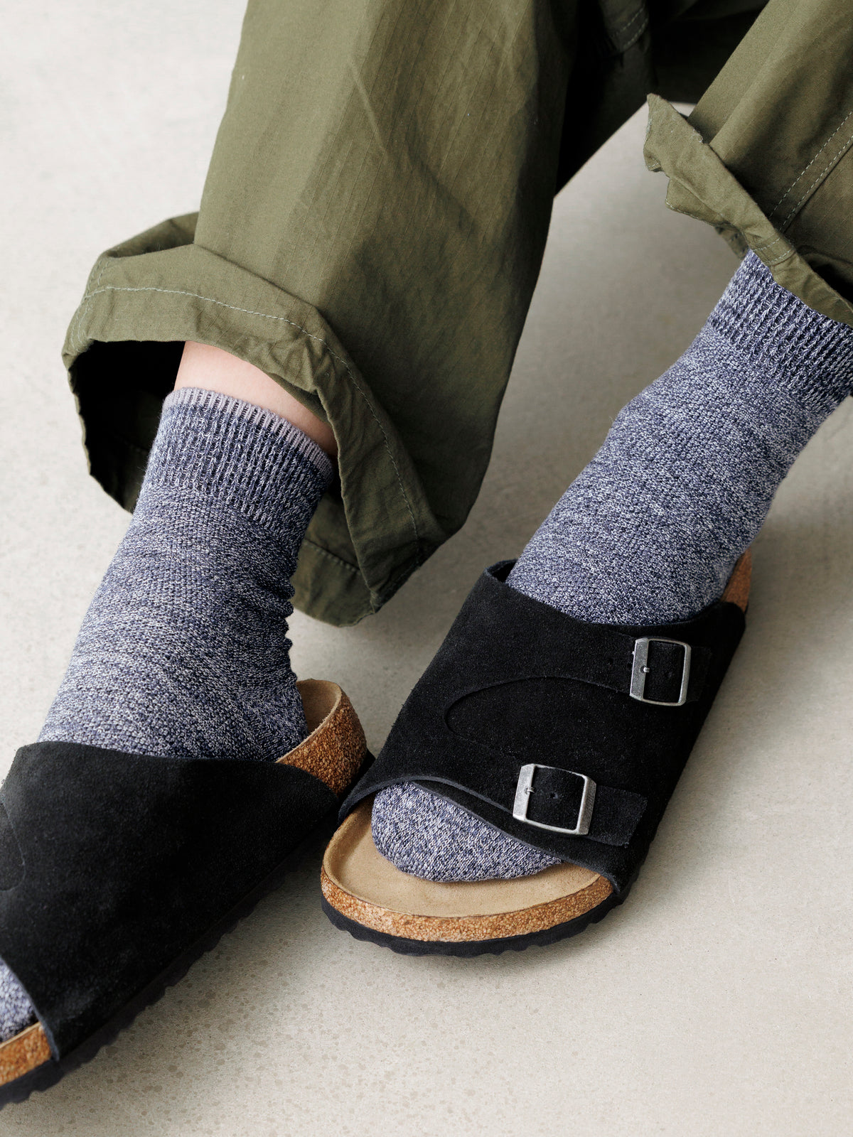 【Tabio MEN】TOP切り替え綿麻混引き揃え鹿の子ショートソックス