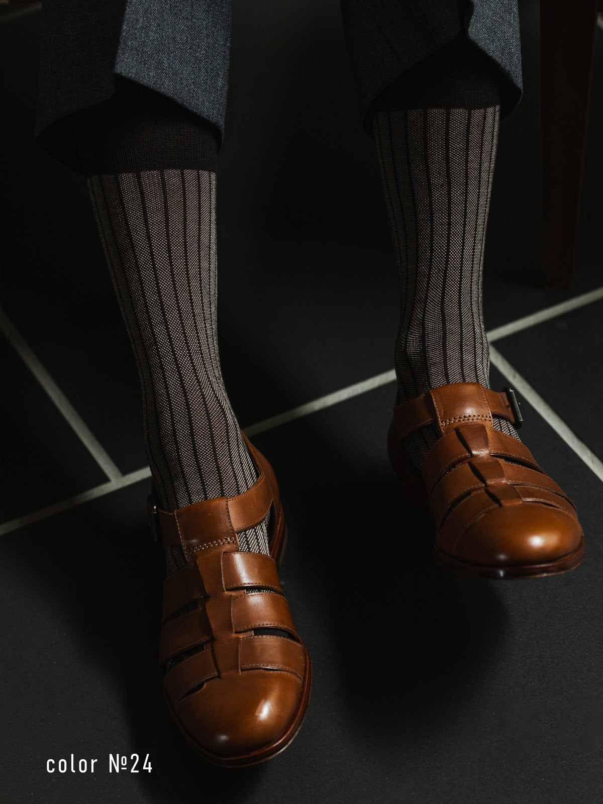 【Tabio MEN】綿麻JQストライプソックス(27.0～29.0cm)