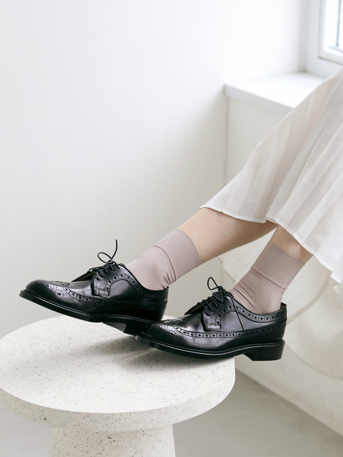 【定番】ソフトナイロン無地ショートソックス - パールグレー