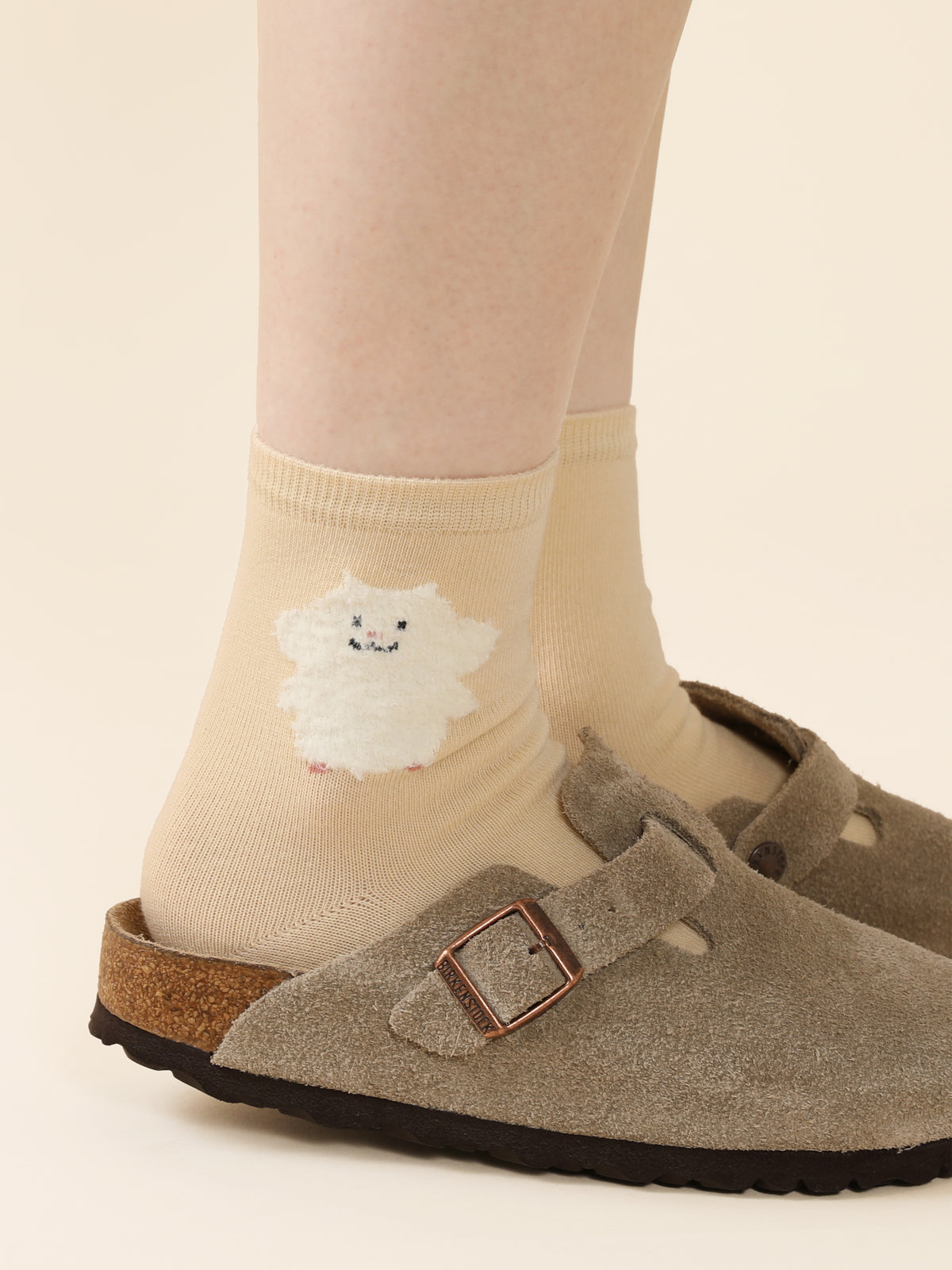 【3足1,485円】もふもふ動物ショートソックス - クリーム＋ハムスター
