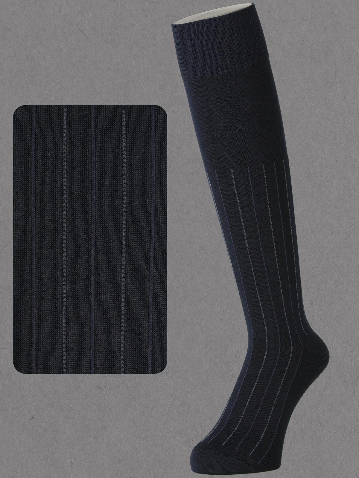【Tabio MEN】連続シルケットストライプハイソックス(23.0～25.0cm) - ネイビー+チャコール