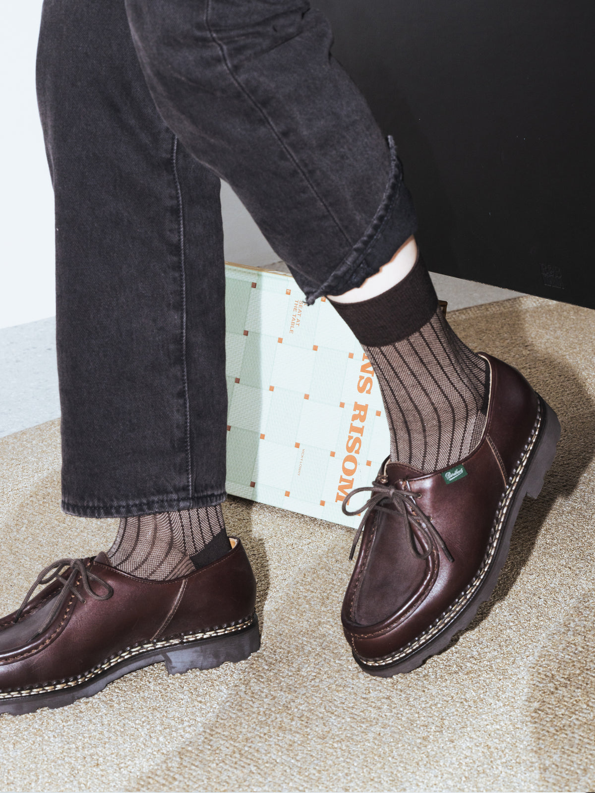 【Tabio MEN】綿麻JQストライプショートソックス(27.0～29.0cm)
