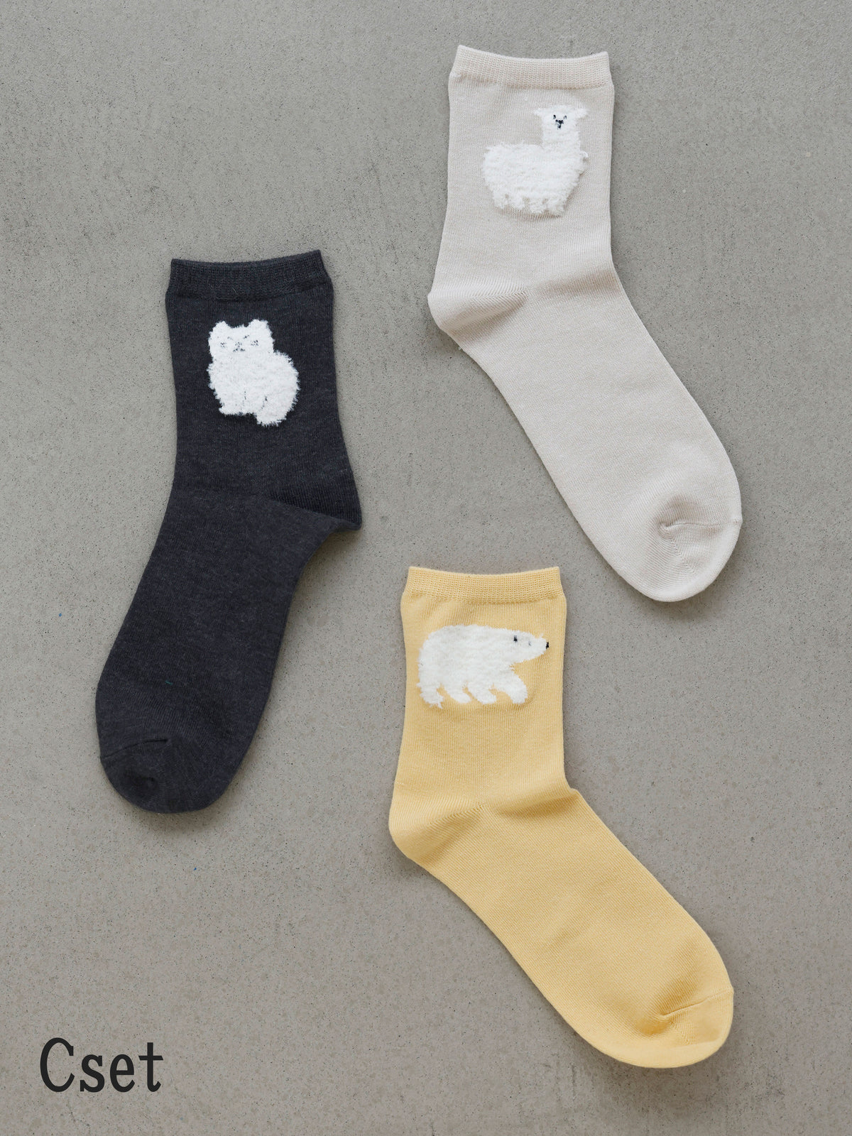 【おおきめサイズ】WEB限定 もふもふ動物ショートソックス 3足セット / 24.5-26.5cm - Cセット