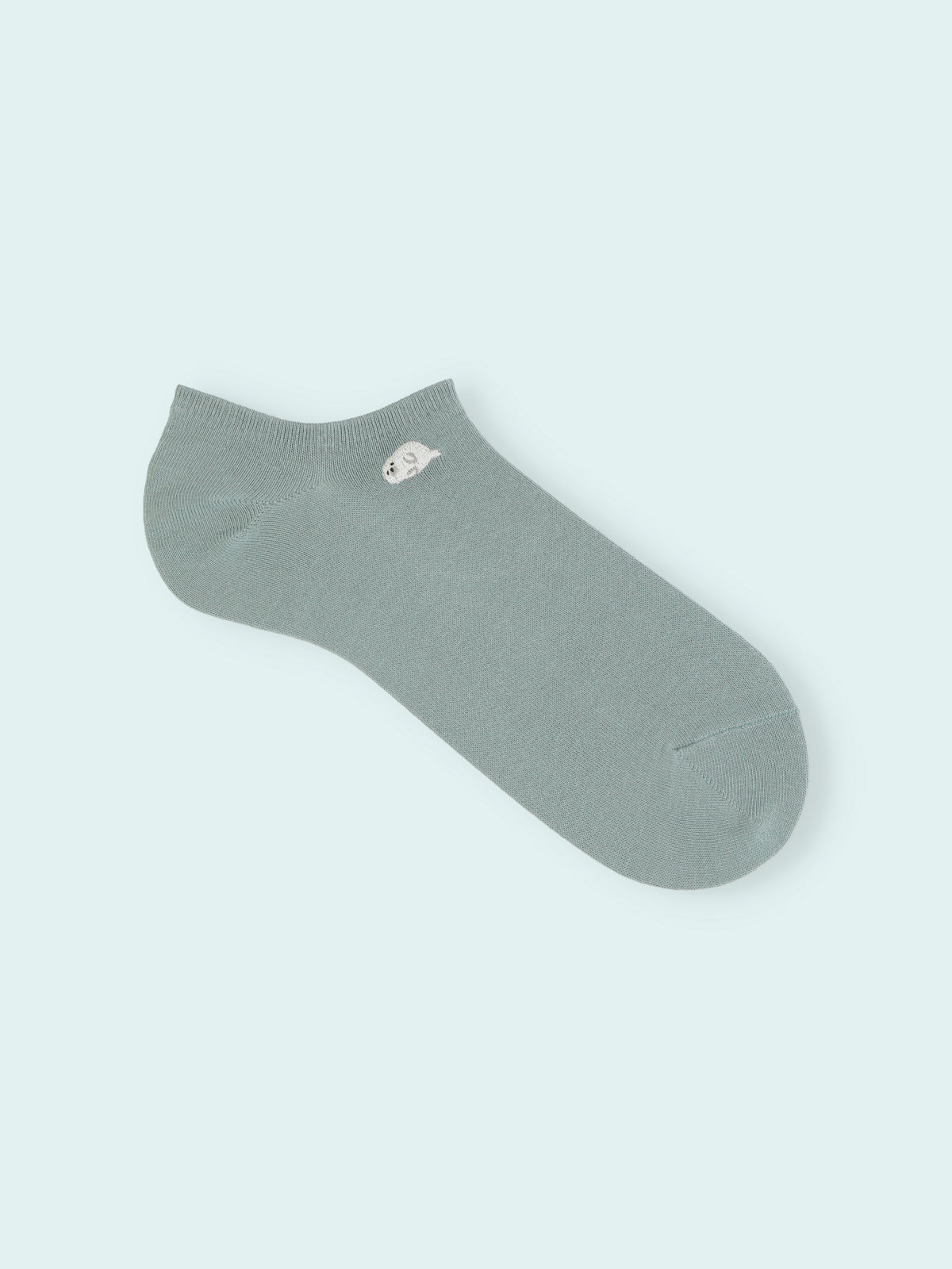 【3足1,485円】メンズ 海のいろいろ刺繍スニーカー丈ソックス - ダルサックス+アザラシ