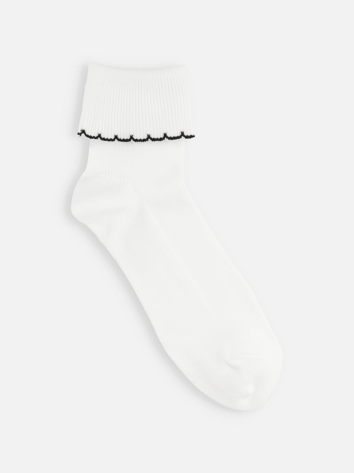 【ジュニアサイズ】 折り返し配色フリルソックス / 22-24cm - サラシ