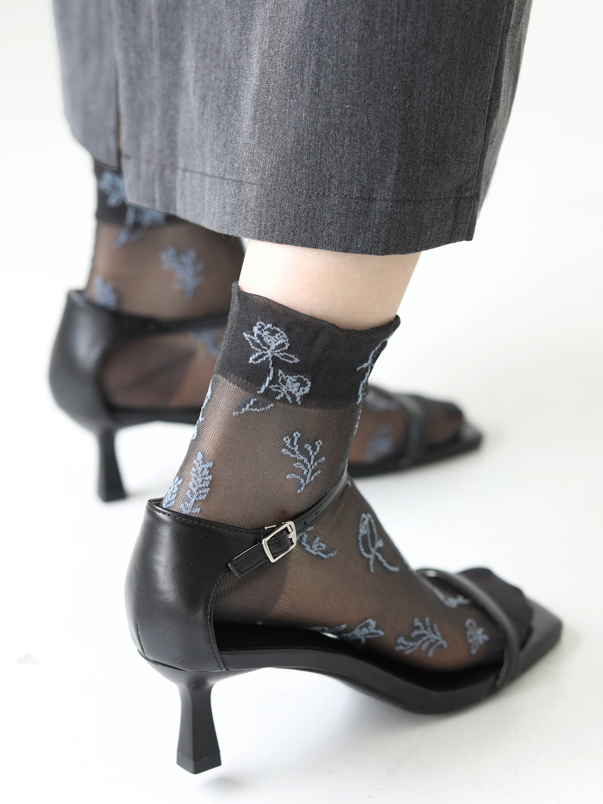 シアーワントーン花柄ショートソックス