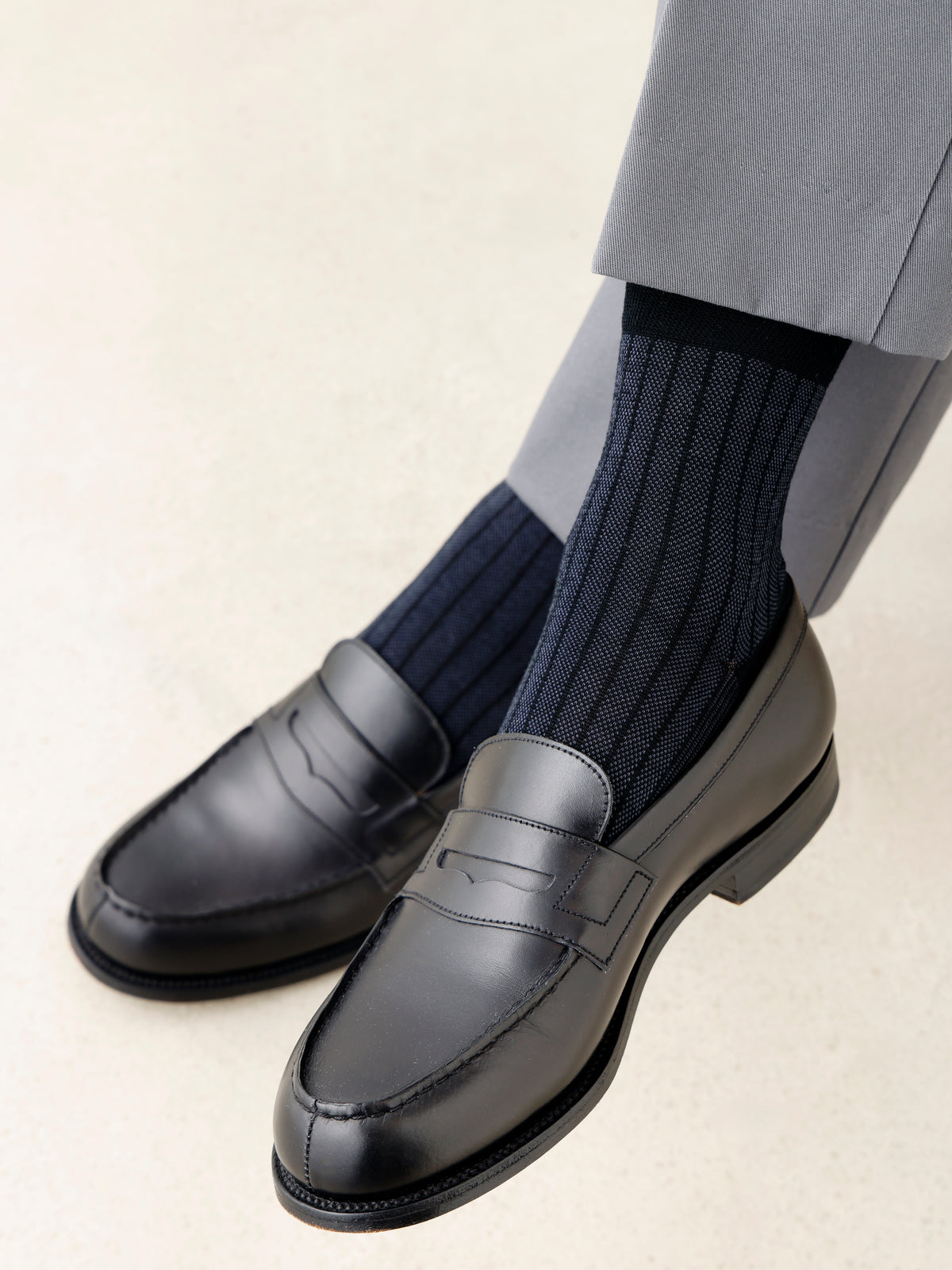 【Tabio MEN】さらっとやわらか綿麻混ジャカードストライプショートソックス
