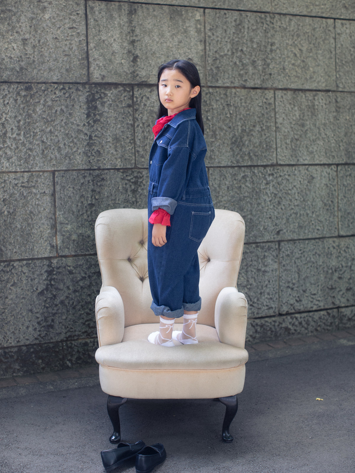 【キッズ】 レースアップシアーショートソックス / 19-21cm