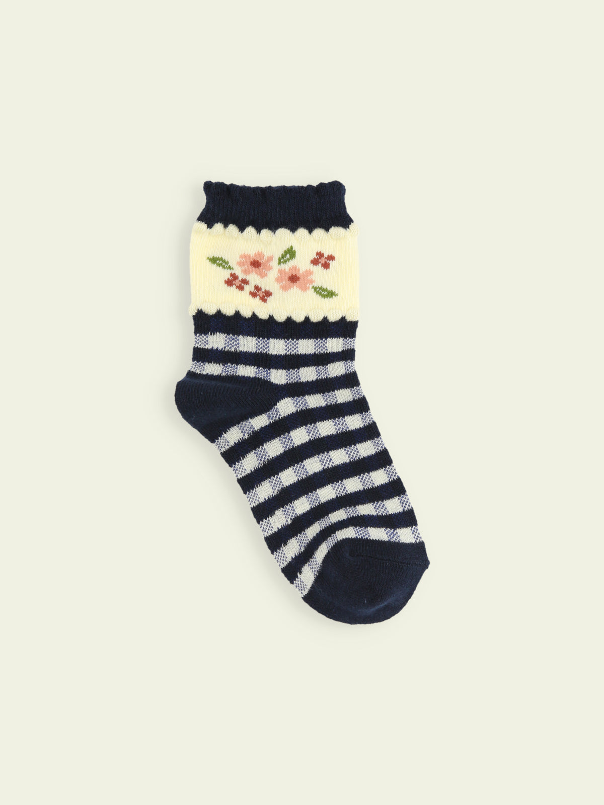 【3足1,485円】キッズ 小花チェック柄ショートソックス / 13-15cm
