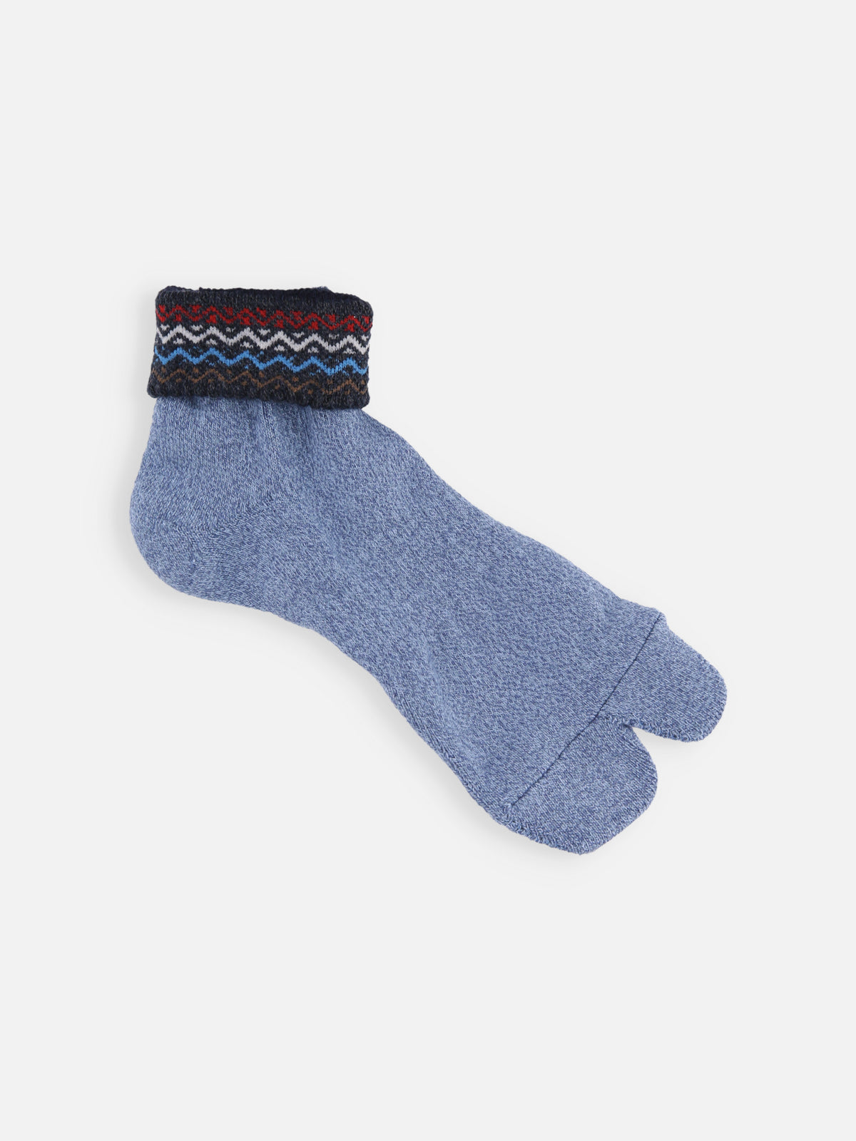 【Tabio MEN】折返し波柄パイル足袋ショートソックス(27.0～29.0cm) - インディゴモク＋ネイビー