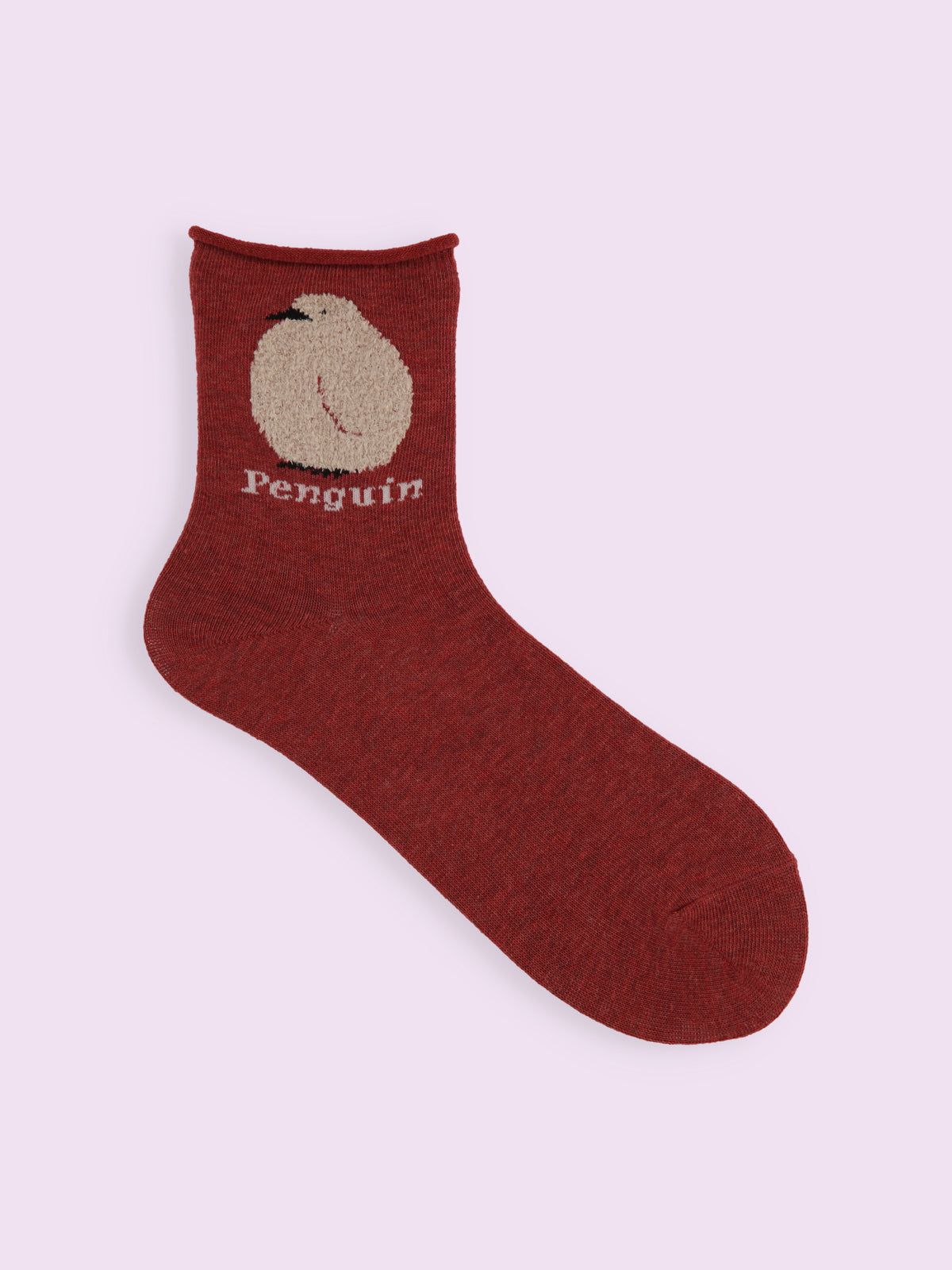 【3足1,485円】履き口ゆったりもふもふベイビーショートソックス - アカ＋ペンギンベイビー