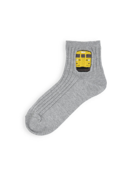 岡山限定 キッズ115系電車刺繍コットンリブショートソックス