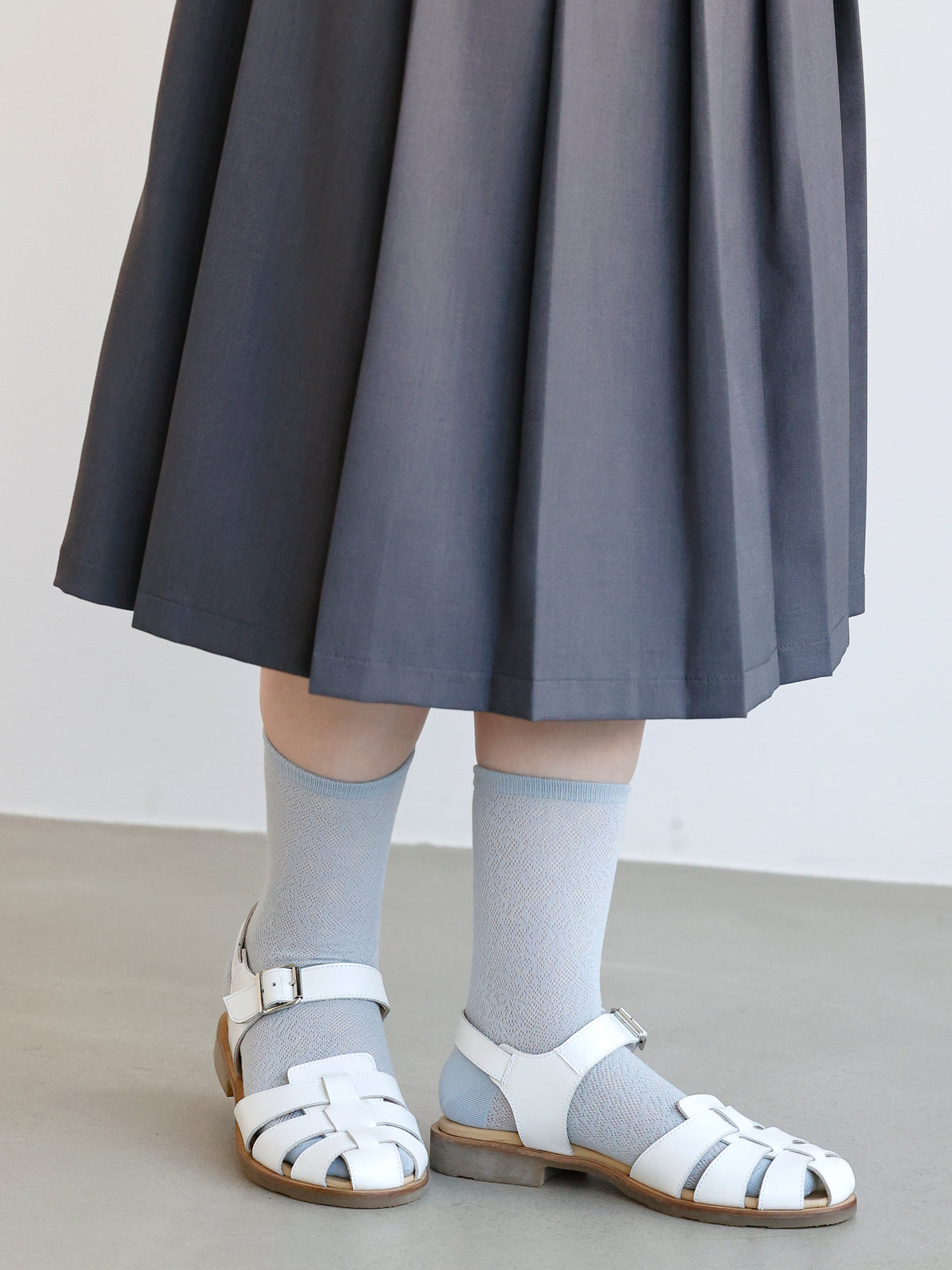 【3足1,485円】レーシーフラワーメッシュソックス - サックス
