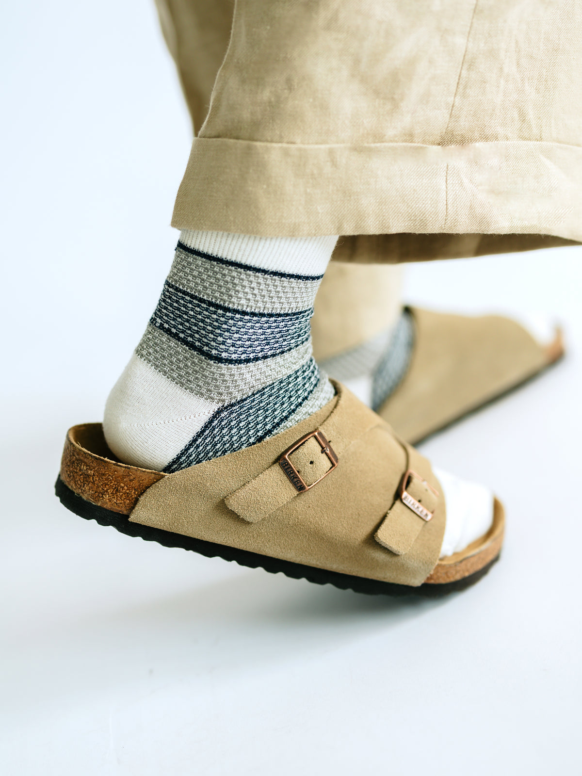 【Tabio MEN】さらっとやわらか綿麻太ボーダーショートソックス(27.0～29.0cm)