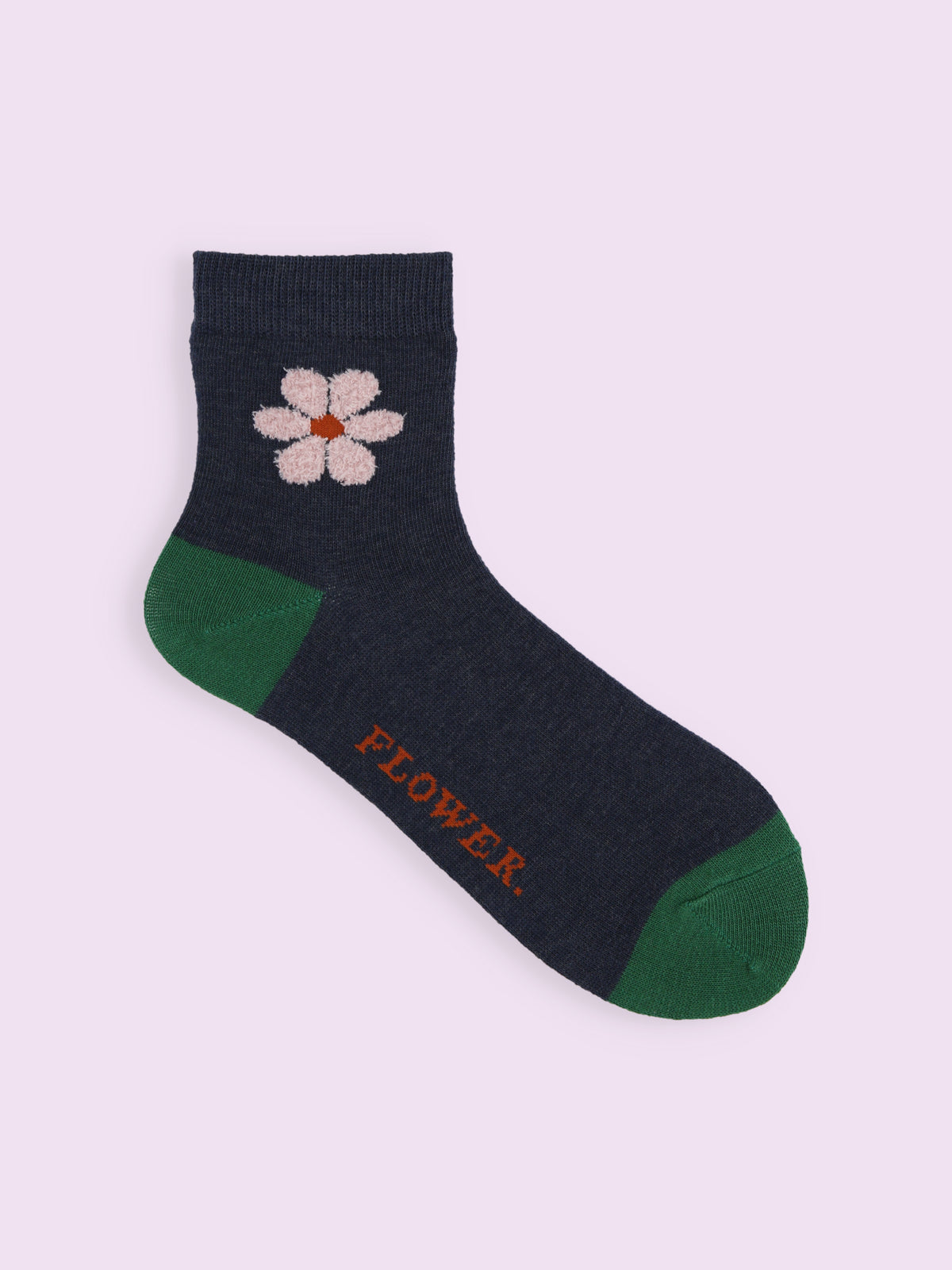 【3足1,485円】モールフラワーショートソックス - ネイビー+ピンクフラワー
