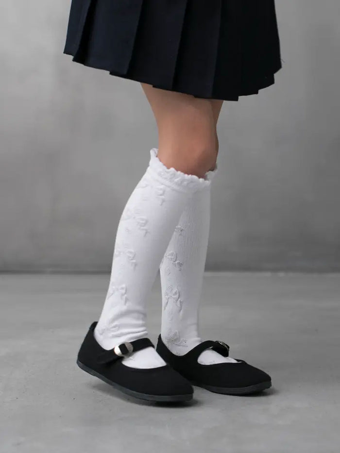 【キッズ】 フロートリボン柄ハイソックス / 16-18cm