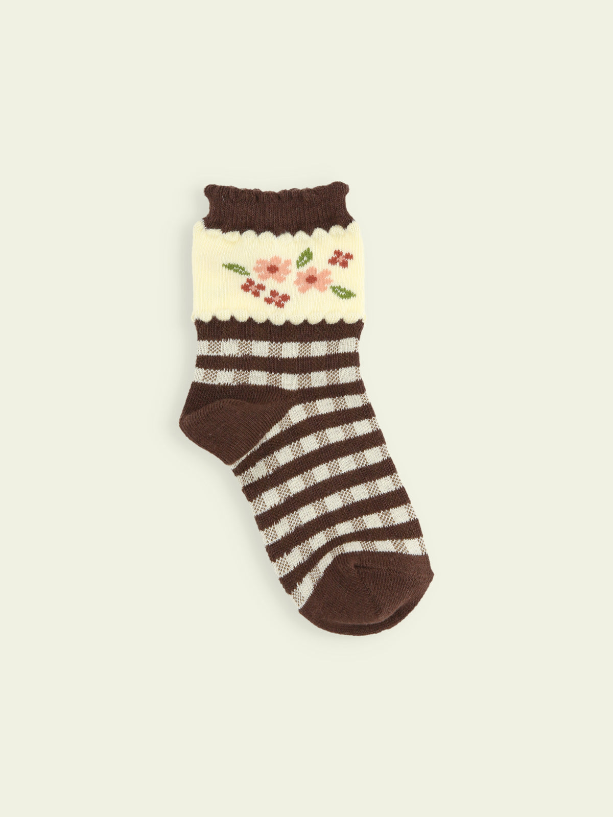 【3足1,485円】キッズ 小花チェック柄ショートソックス / 13-15cm