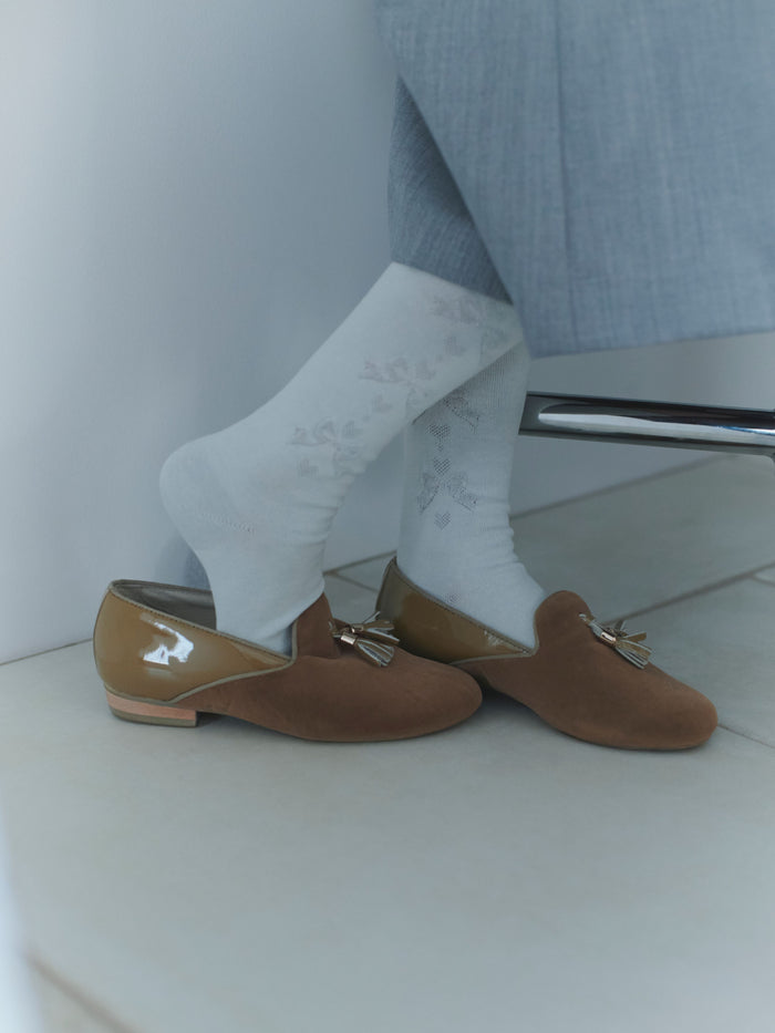 【キッズ】フロートリボン柄ハイソックス / 19-21cm