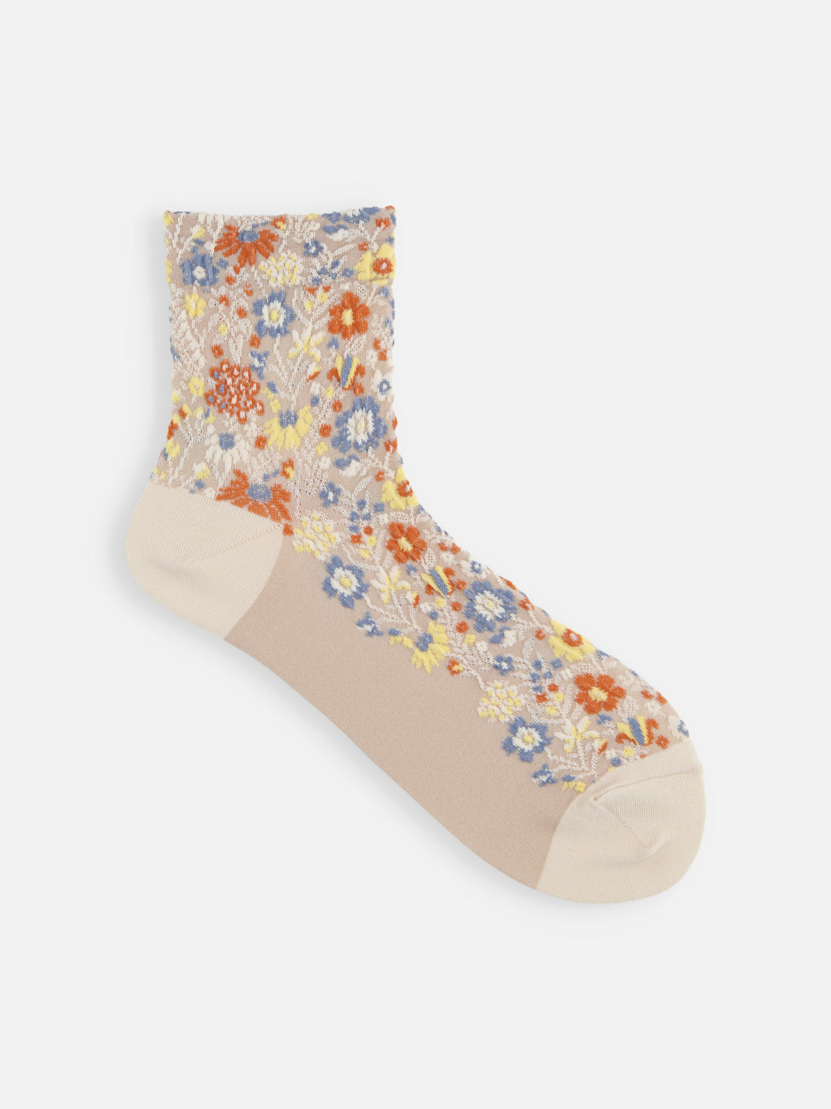 フロートボタニカル総柄ショートソックス - ベージュ