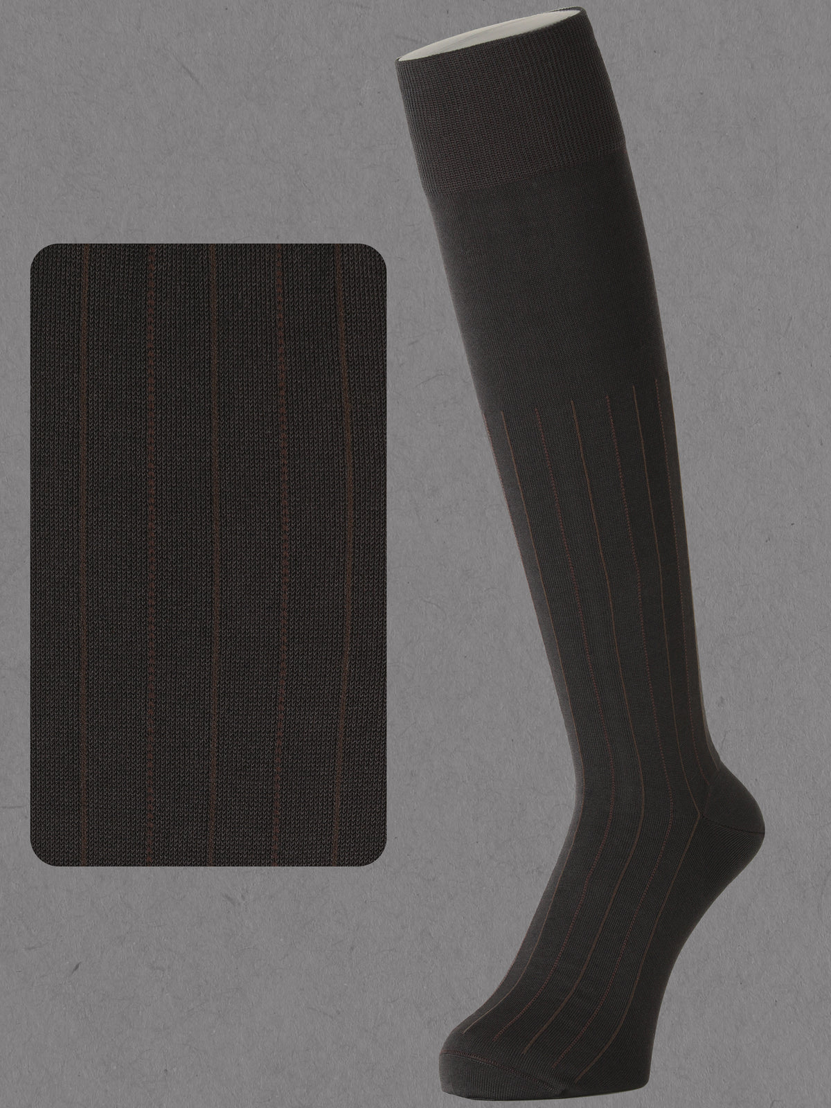 【Tabio MEN】連続シルケットストライプハイソックス(23.0～25.0cm) - ブラウン+オリーブ