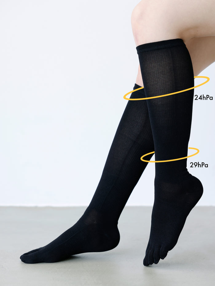 【美脚Labo】さらさら綿混着圧五本指ハイソックス / 22.5～24.5cm