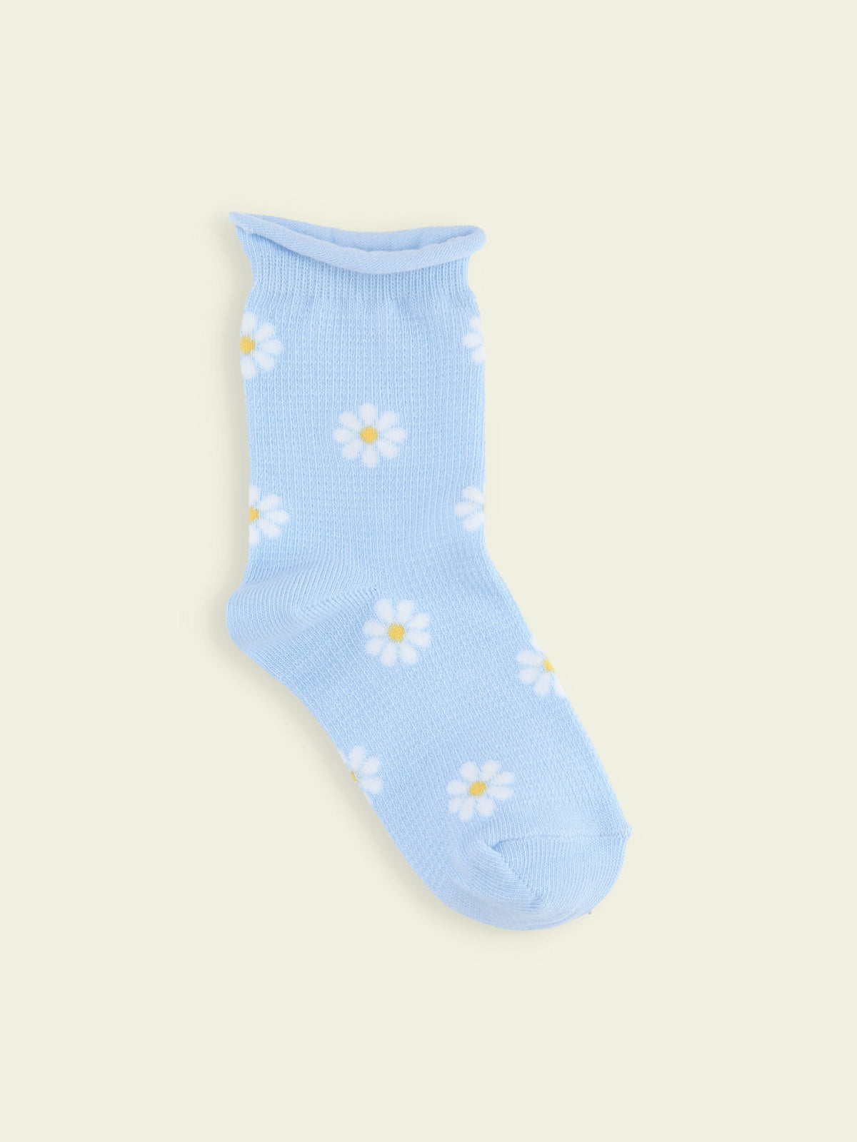 【3足1,485円】キッズ くるくるワッフル花柄ショートソックス / 16-18cm - サックス