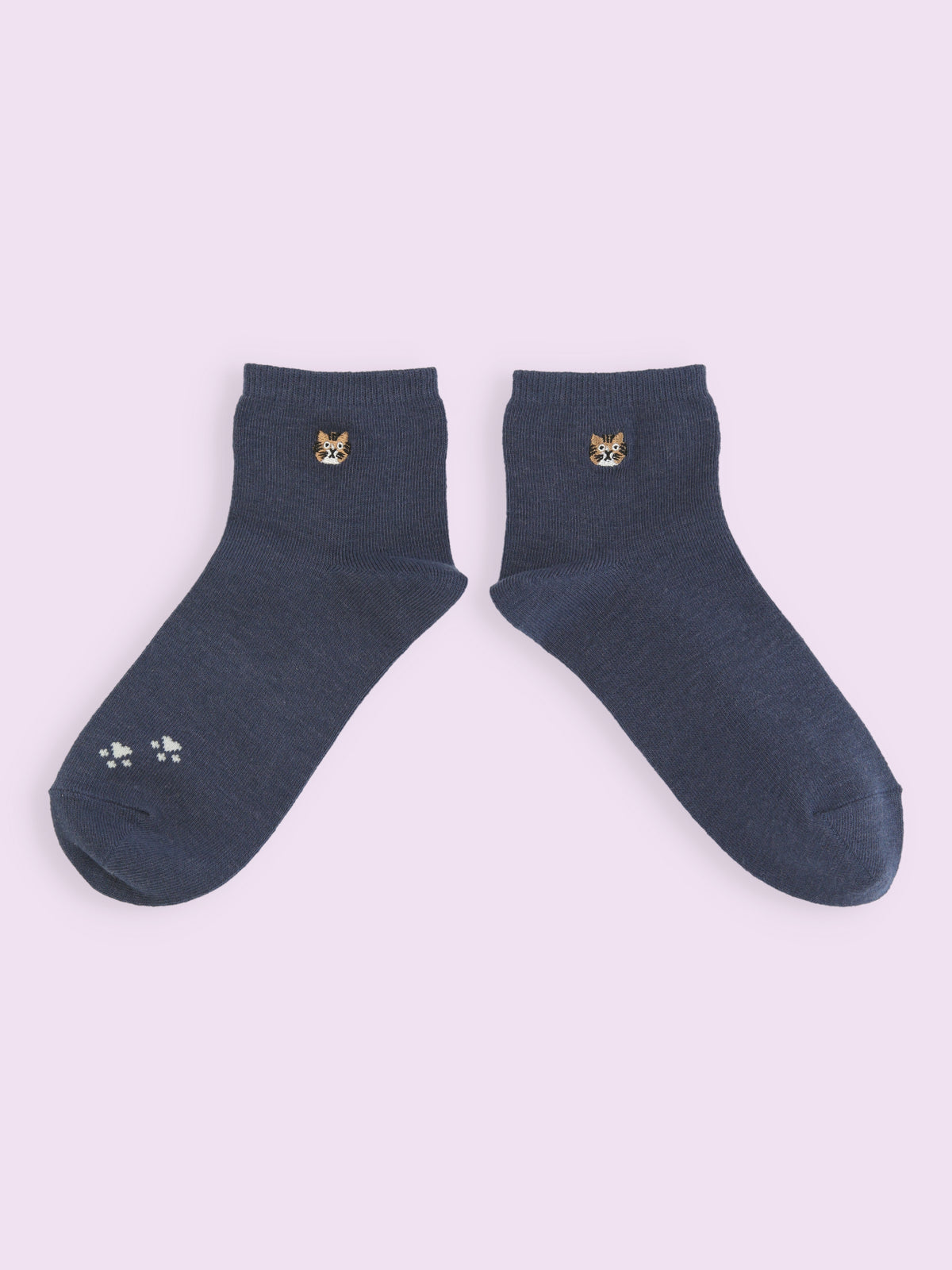 【3足1,485円】にゃんこ刺繍ショートソックス - コン＋キジトラ