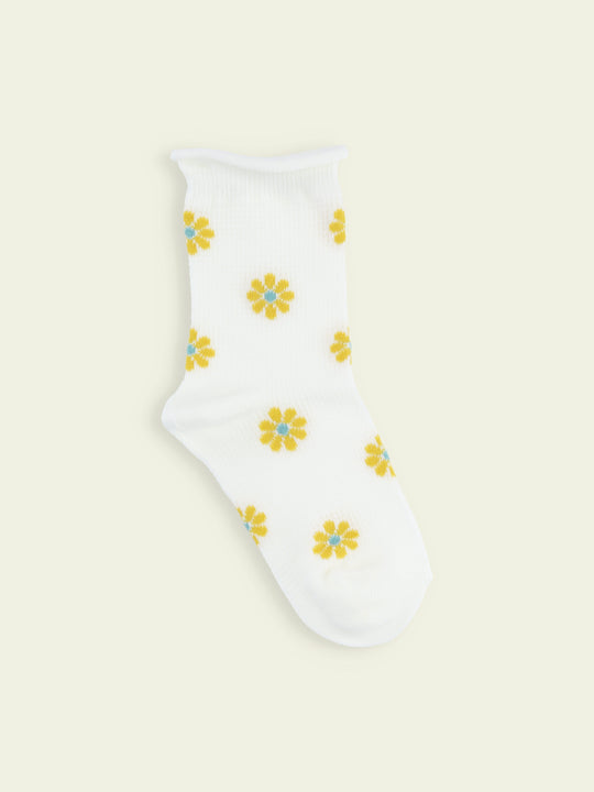 【3足1,485円】キッズ くるくるワッフル花柄ショートソックス / 16-18cm
