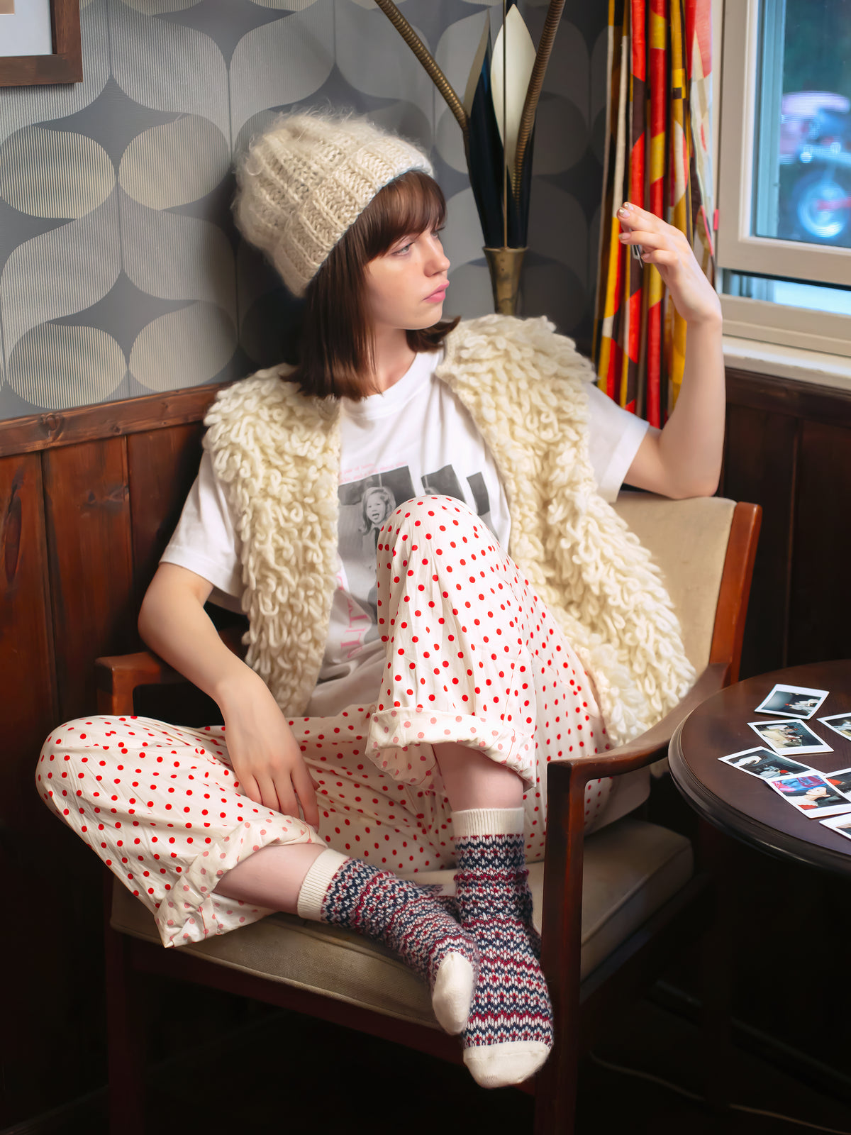 【毛混】フェアアイル柄ショートソックス